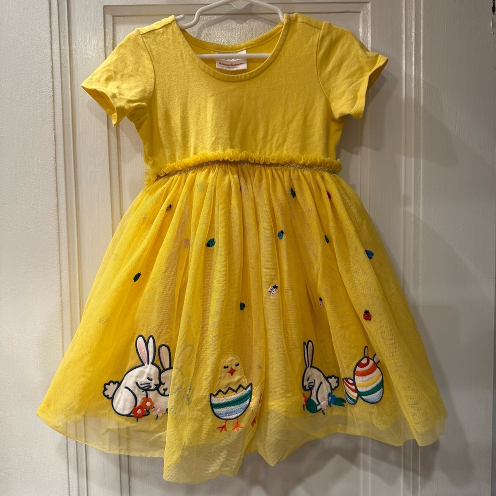 Hanna Andersson Yellow Easter Bunny Dress with Ladybugs, Chicks, size 4